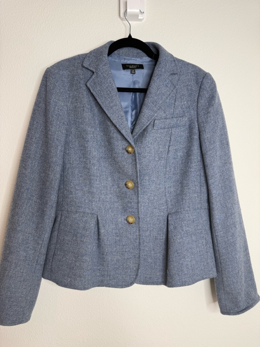 Talbots 100% Wool Blazer Blue/ Gray Peplum Sz 10